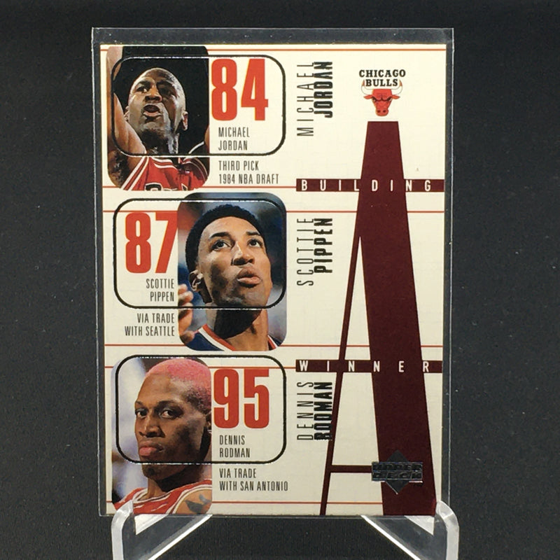 1996 UPPER DECK - BUILDING WINNER - M. JORDAN/ S. PIPPEN/ D. RODMAN/ T. KUKOC/ R. HARPER -