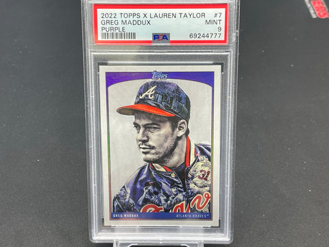 2022 TOPPS X LAUREN TAYLOR - PURPLE - G. MADDUX - #7 - #'D/25 - PSA 9