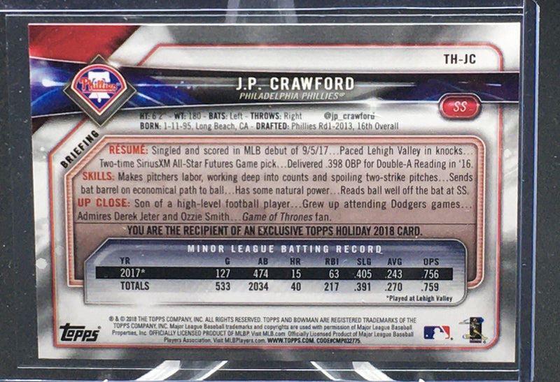 2018 TOPPS BOWMAN - HOLIDAY - J. CRAWFORD -