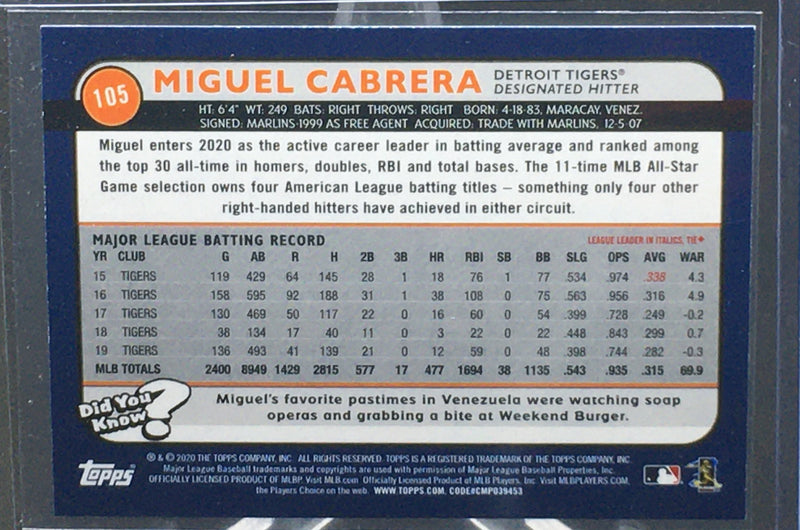 2020 TOPPS - BIG LEAGUE  - M. CABRERA -