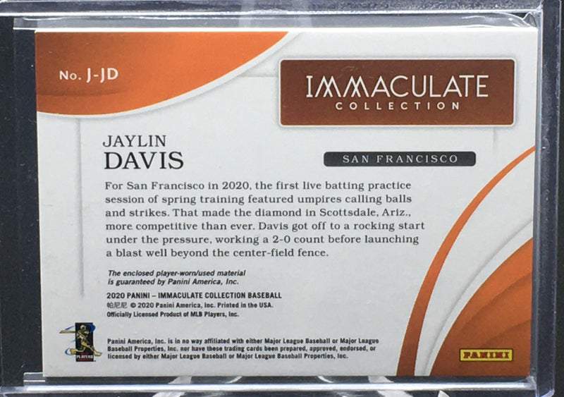 2020 PANINI IMMACULATE COLLECTION - J. DAVIS - #J-JD - #'D/49 - JUMBO JERSEY
