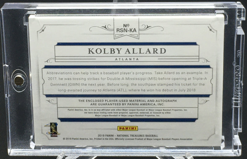2019 PANINI NATIONAL TREASURES - K. ALLARD - #RSN-KA - #'D/49 - AUTO/PATCH