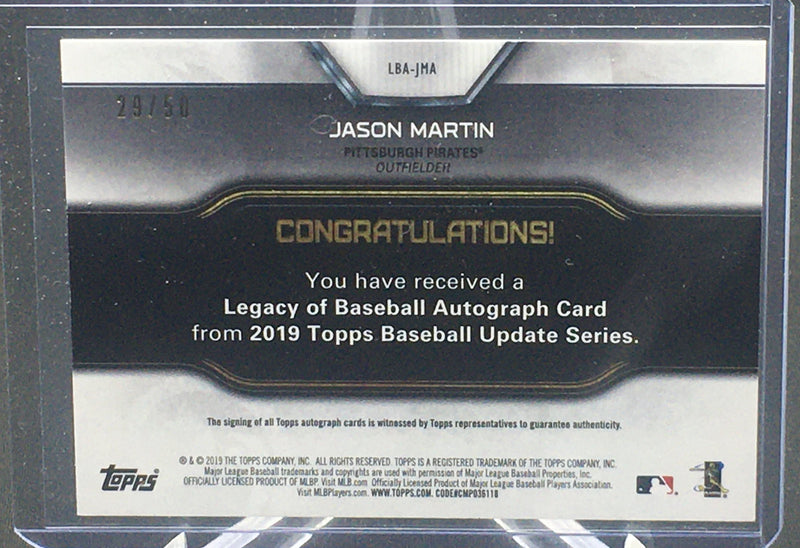 2019 TOPPS UPDATE SERIES - LEGACY OF BASEBALL - J. MARTIN - #LBA-JMA - #'D/50 - AUTOGRAPH - RC