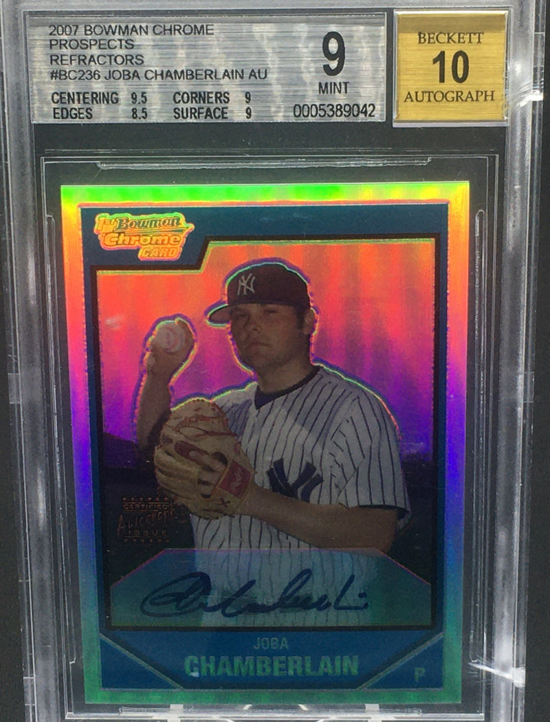 2007 BOWMANS CHROME - PROSPECTS - J. CHAMBERLAIN - #BC326 - #'D/500 - AUTOGRAPH10 - BGS9