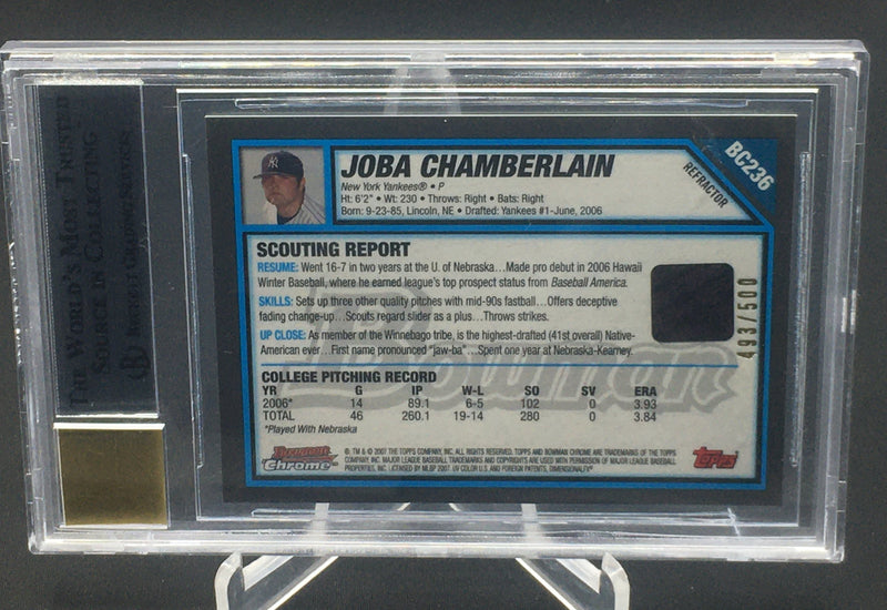 2007 BOWMANS CHROME - PROSPECTS - J. CHAMBERLAIN - #BC326 - #'D/500 - AUTOGRAPH10 - BGS9