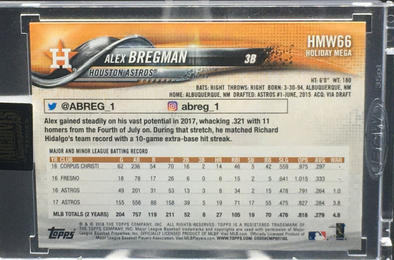 2021 TOPPS ARCHIVES SIGNATURE - 2018 HOLIDAY MEGA - A. BREGMAN - #HMW66 - #'D/1 - AUTOGRAPH