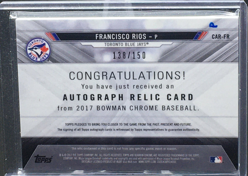 2017 TOPPS BOWMAN CHROME - F. RIOS - #CAR-FR - #'D/150 - AUTOGRAPH - JERSEY