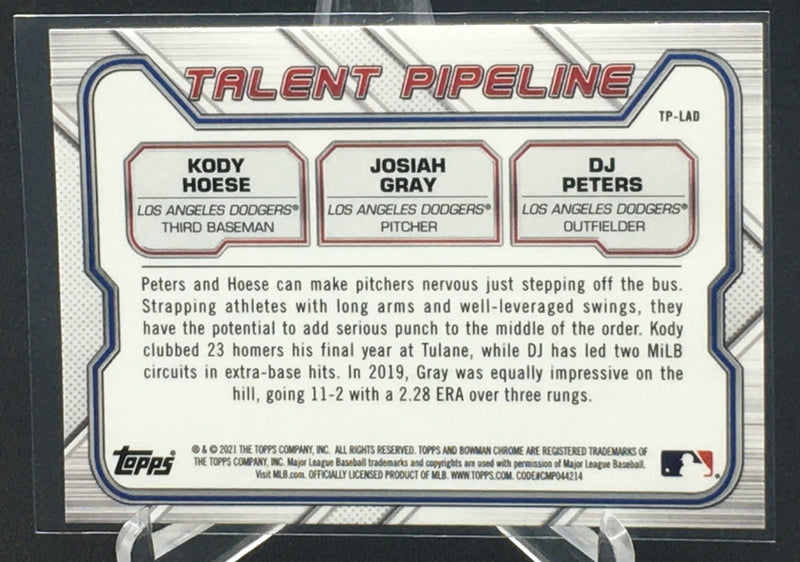 2021 TOPPS BOWMAN CHROME - TALENT PIPELINE - K. HOESE/ J. GRAY/ D. PETERS -