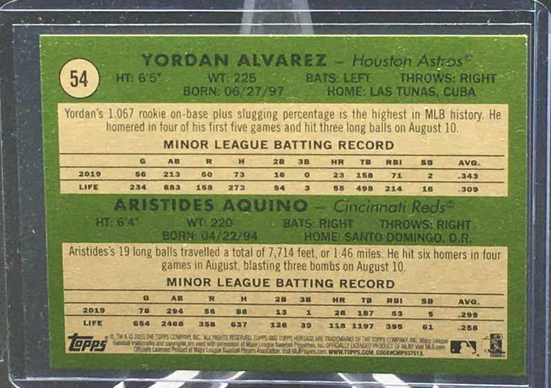 2020 TOPPS HERITAGE - ROOKIE STARS - Y. ALVAREZ/ A. AQUINO -