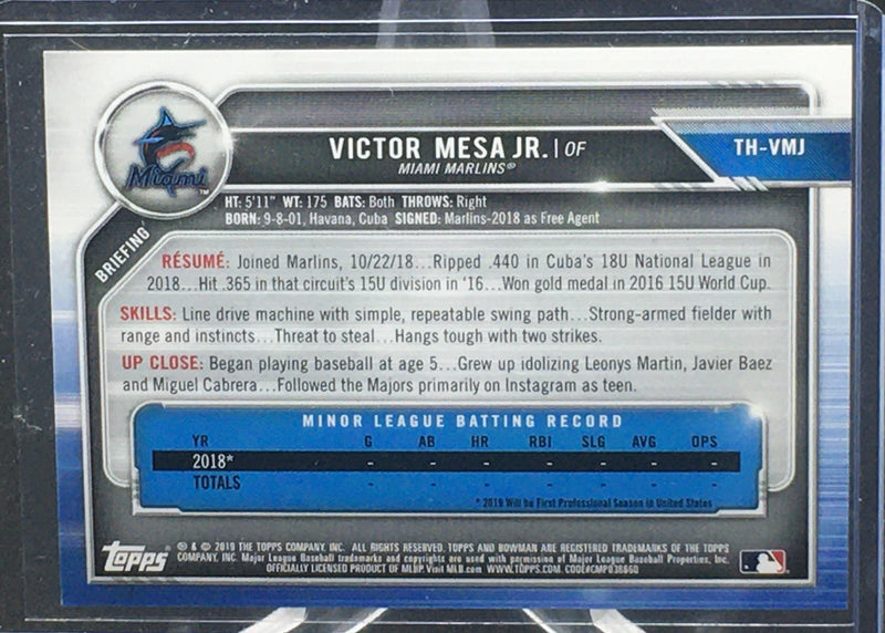 2019 TOPPS BOWMAN - HOLIDAY - V. MESA JR. - #TH-VMJ - #'D/150 - BLUE FESTIVE - RC