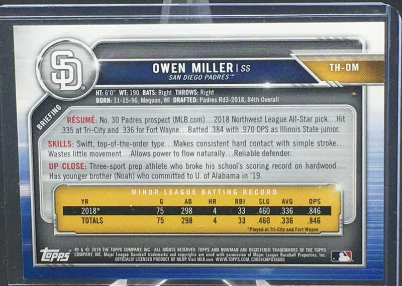 2019 TOPPS BOWMAN - HOLIDAY - O. MILLER - #TH-OM - #'D/99 - GREEN FESTIVE