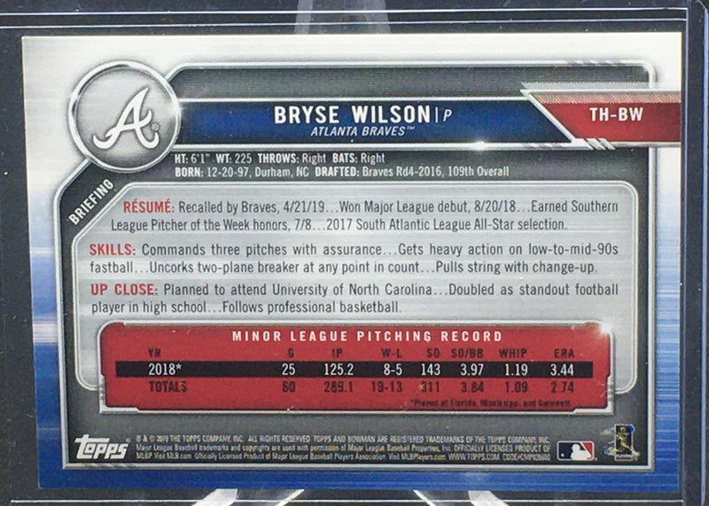 2019 TOPPS BOWMAN - HOLIDAY - B. WILSON - #TH-BW - #'D/99 - GREEN FESTIVE - RC