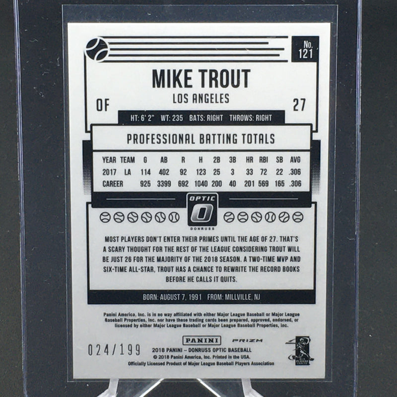 2018 PANINI DONRUSS OPTIC - ORANGE PRIZM - M. TROUT - #121 - #'D/199
