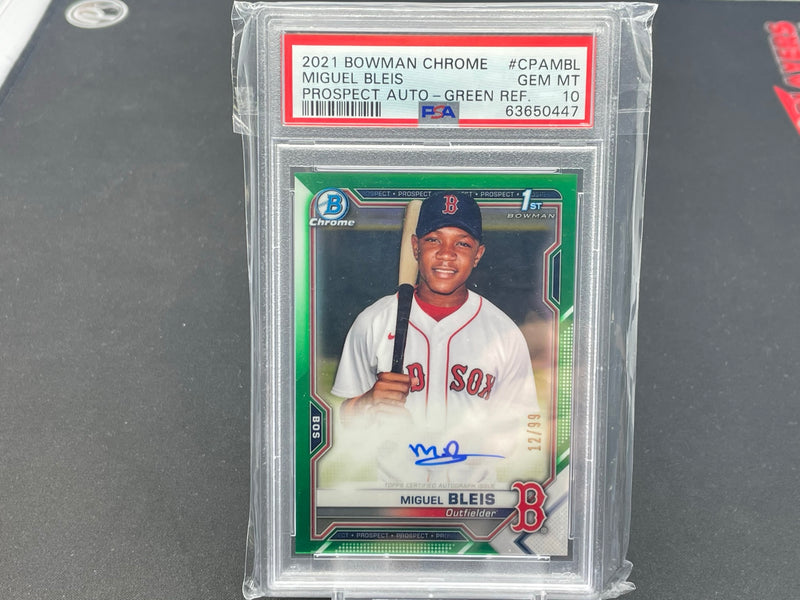 2021 TOPPS BOWMAN CHROME - GREEN REFRACTOR - M. BLEIS - #CPA-MBL - #'D/99 - AUTOGRAPH - PSA 10