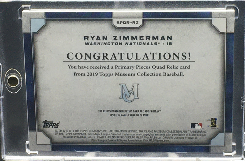 2019 TOPPS MUSEUM COLLECTION - PRIMARY PIECE QUAD RELIC - R. ZIMMERMAN - #SPQR-RZ - #'D/75 - JERSEY