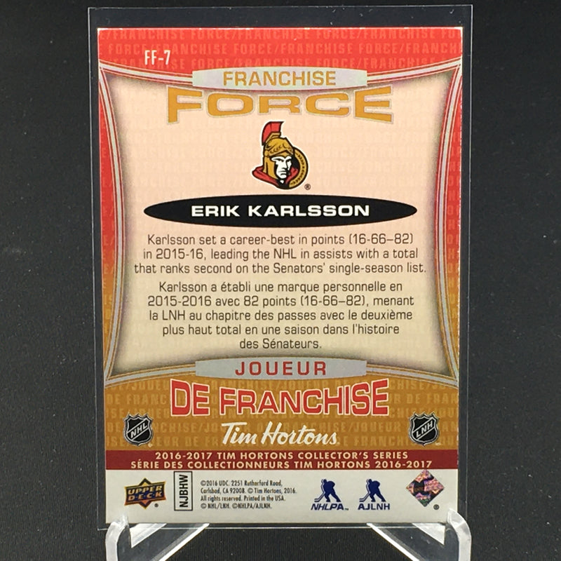 2016 UPPER DECK TIM HORTONS - FRANCHISE FORCE - E. KARLSSON -
