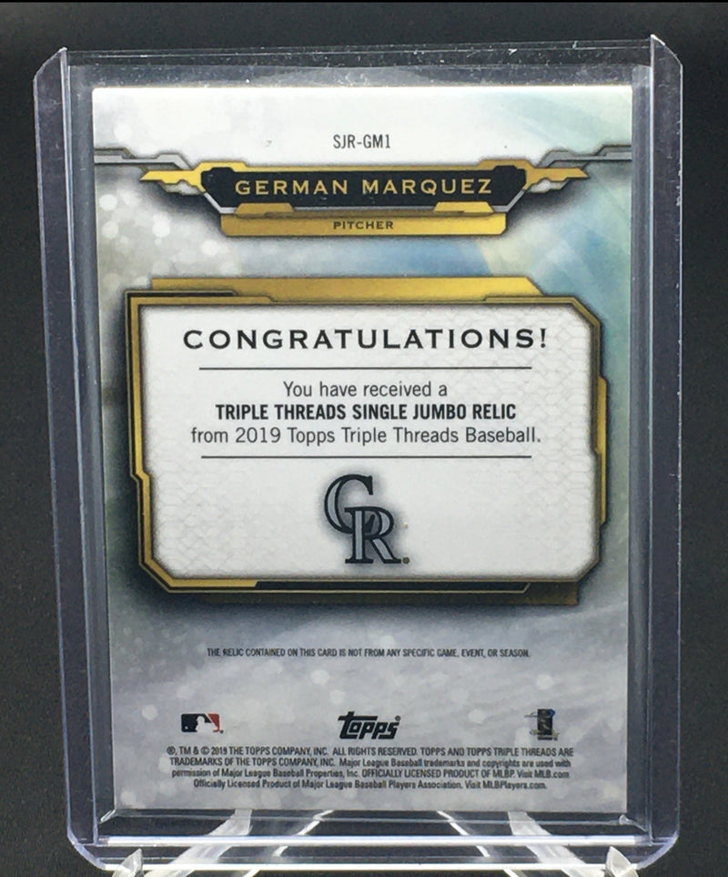 2019 TOPPS TRIPLE THREADS - SINGLE JUMBO RELIC - G. MARQUEZ - #SJR-GM1 - #'D/27 - JERSEY
