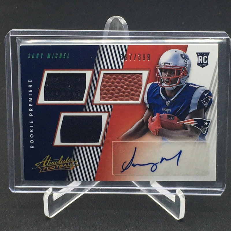 2018 PANINI ABSOLUTE - ROOKIE PREMIERE - S. MICHEL - #159 - #'D/399 - DUAL JERSEY RELIC - BALL RELIC - AUTOGRAPH - RC