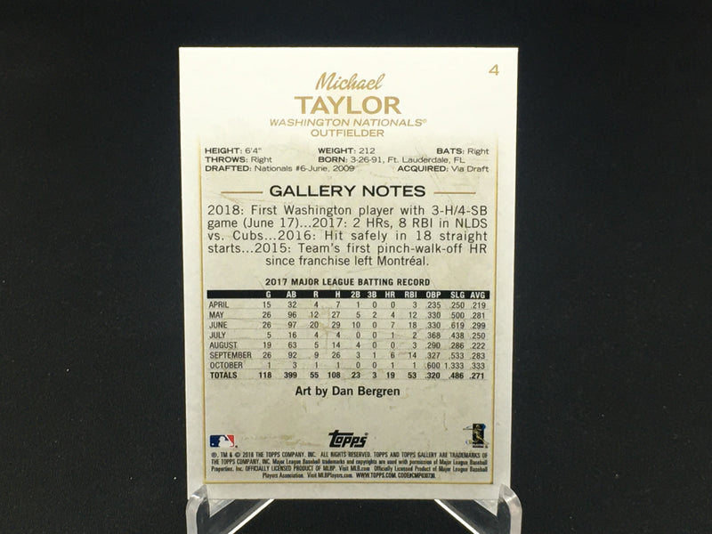 2018 TOPPS GALLERY - ARTIST PROOF - M. TAYLOR -