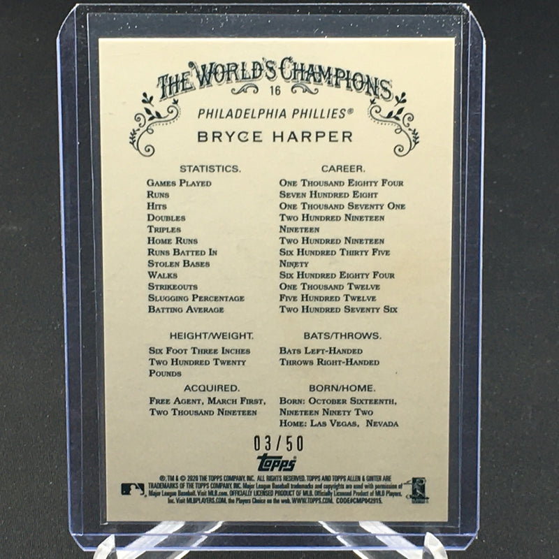 2020 TOPPS CHROME ALLEN  & GINTER - GOLD - B. HARPER - #16 - #'D/50