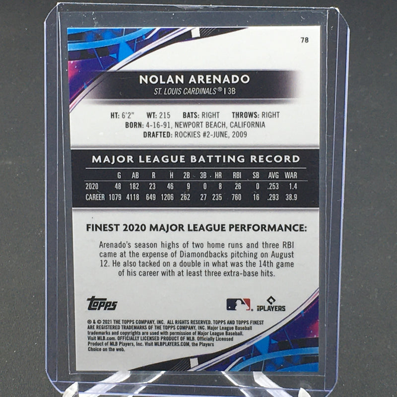2021 TOPPS FINEST - BLUE REFRACTOR - N. ARENADO - #78 - #'D/150