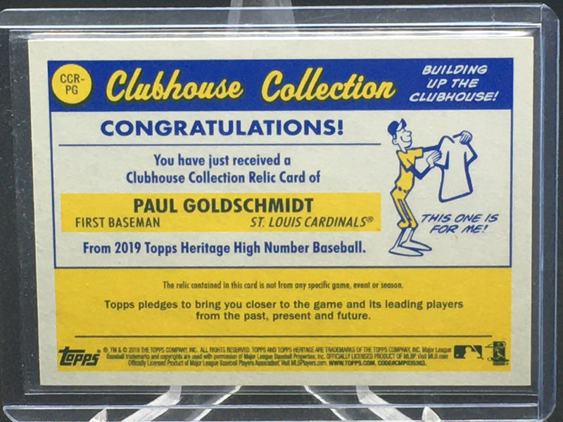 2019 TOPPS HERITAGE - CLUBHOUSE COLLECTION - P. GOLDSCHMIDT - #CCR-PG - #'D/99 - GAME USED MEMORABILIA