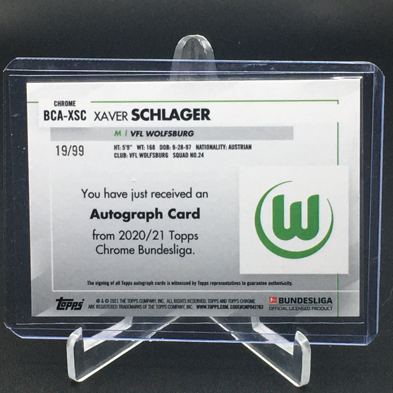 2021 TOPPS CHROME BUNDESLIGA - GREEN - X. SCHLAGER - #BCA-XSC - #'D/99 - AUTOGRAPH