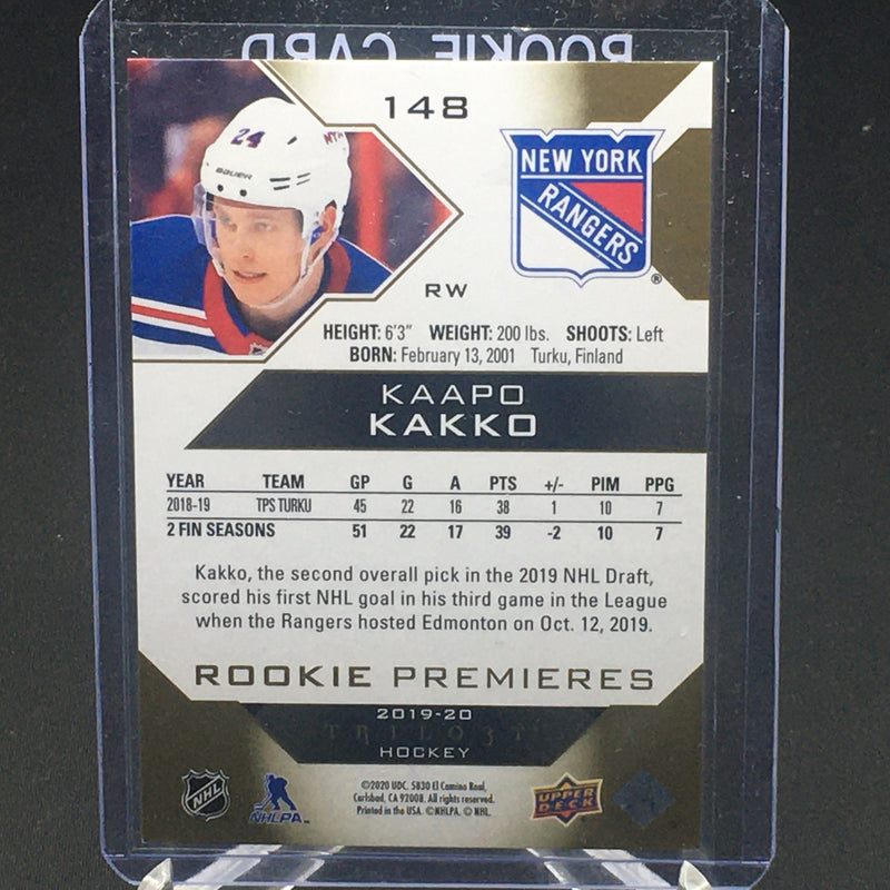 2019 UPPER DECK TRILOGY - ROOKIE PREMIERES - K. KAKKO - #148 - #'D/299 - RC