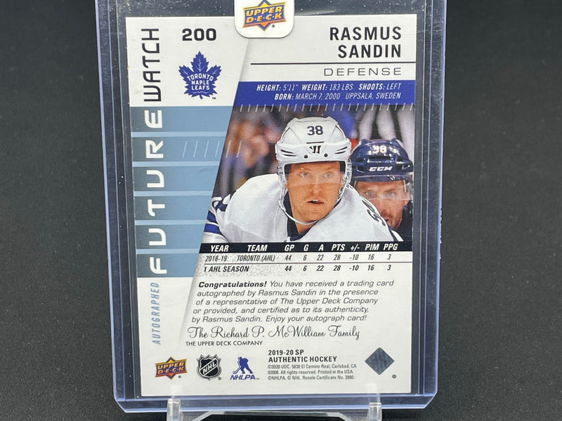 2019 UPPER DECK SP AUTHENTIC - FUTURE WATCH AUTO - R. SANDIN - #200 - #'D/999 - AUTOGRAPH - RC