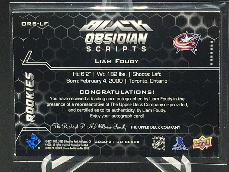 2020 UPPER DECK BLACK - OBSIDIAN SCRIPTS - L. FOUDY -