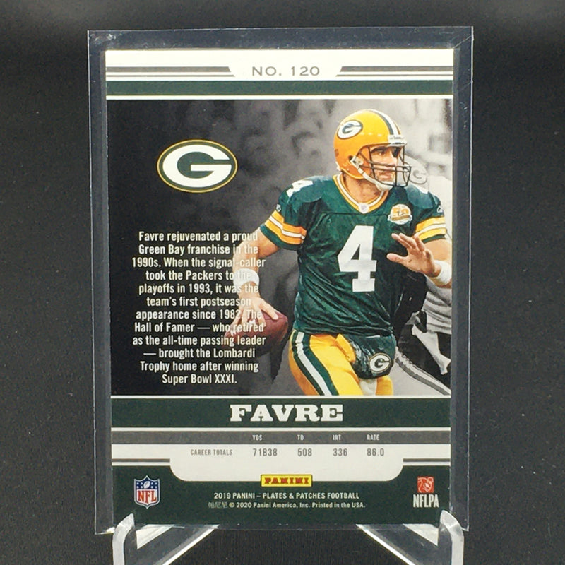 2019 PANINI PLATES AND PATCHES - LEGENDS - GREEN - B. FAVRE - #120 - #'D/25