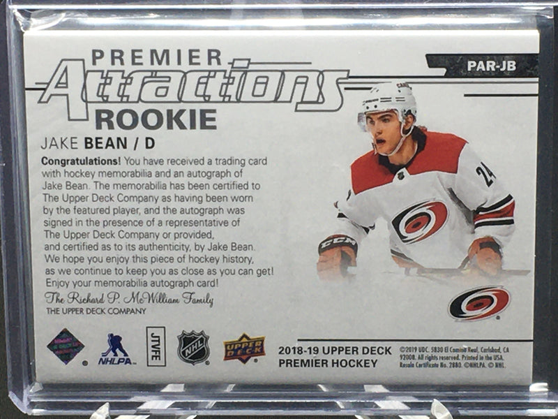 2018 UPPER DECK PREMIER - PREMIER ATTRACTIONS - J. BEAN - #PAR-JB - #'D/99 - AUTO/PATCH