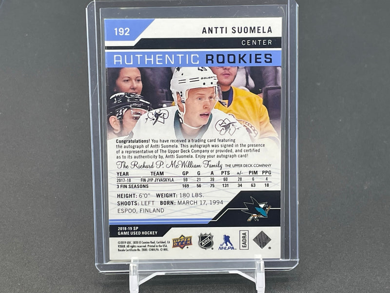 2018 UPPER DECK SP GAME USED - BLUE - AUTHENTIC ROOKIES - A. SUOMELA -