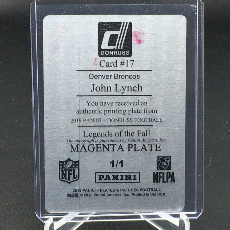 2019 PANINI PLATES & PATCHES - LEGENDS OF THE FALL MAGENTA PRINT PLATE - J. LYNCH -