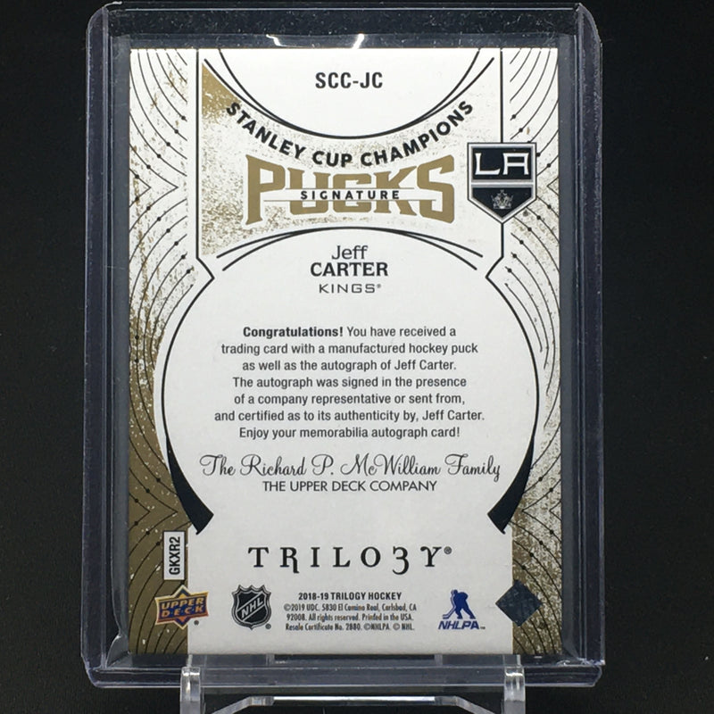 2018 UPPER DECK TRILOGY - STANLEY CUP SIGNATURE PUCKS - J. CARTER - #SCC-JC - #'D/10 - AUTOGRAPH - PUCK