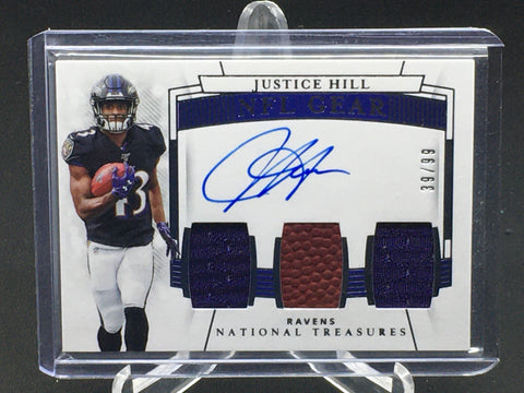 2019 PANINI NATIONAL TREASURES - NFL GEAR - J. HILL - #RST-JH - #'D/99 - TRIPLE RELIC - AUTOGRAPH