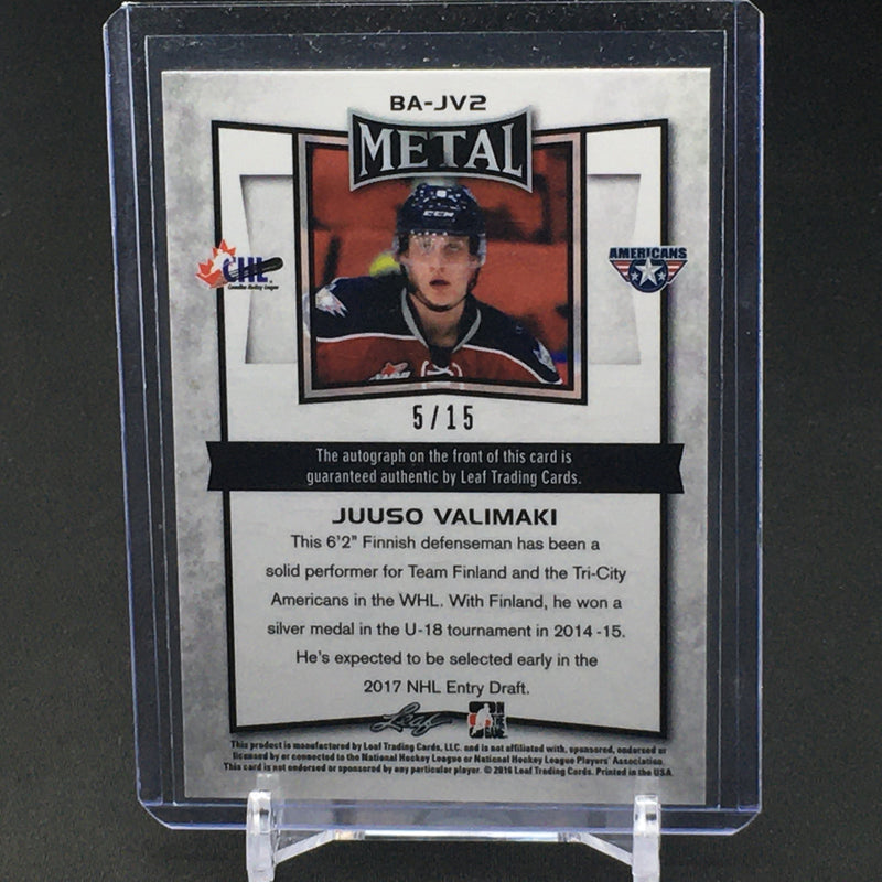 2016 LEAF METAL - J. VALIMAKI - #BA-JV2 - #'D/15 - AUTOGRAPH - PURPLE