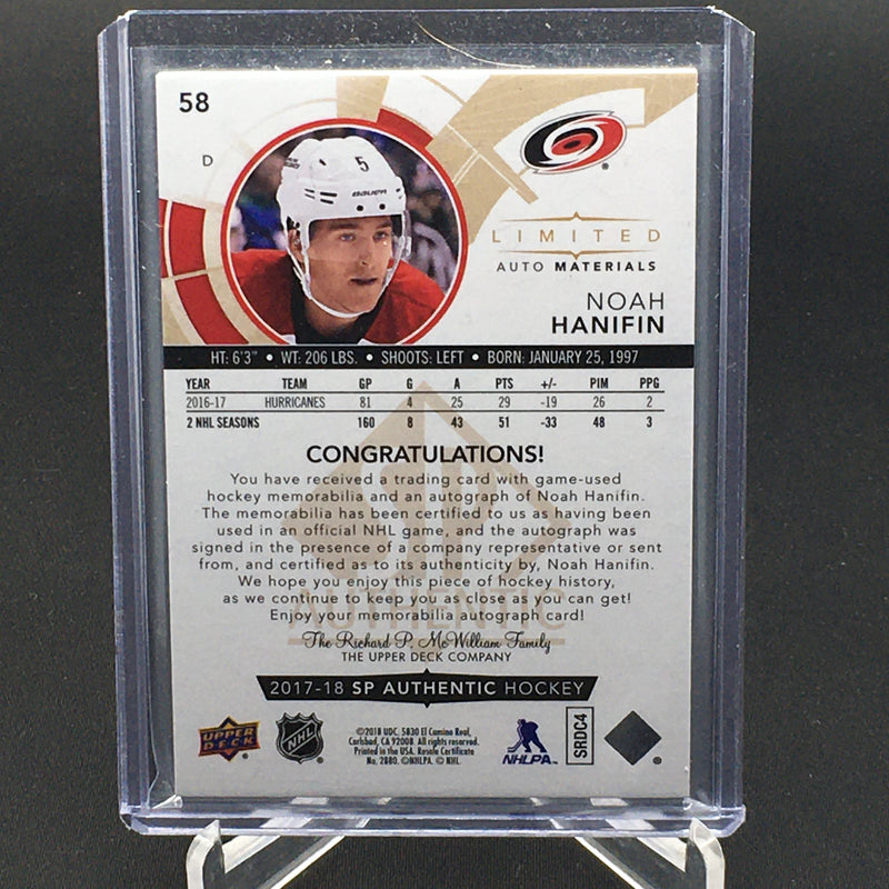 2017 UPPER DECK SP AUTHENTIC - AUTO MATERIALS - N. HANNIFIN - #58 - #'D/50 - RELIC - AUTOGRAPH