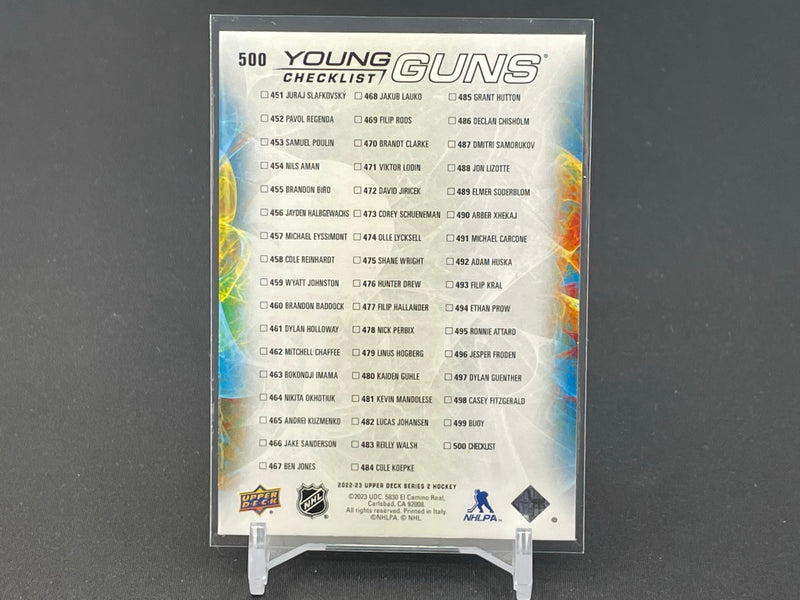 2022 UPPER DECK SERIES TWO - YOUNG GUNS CHECKLIST - J. SLAFKOVSKY / S. WRIGHT -