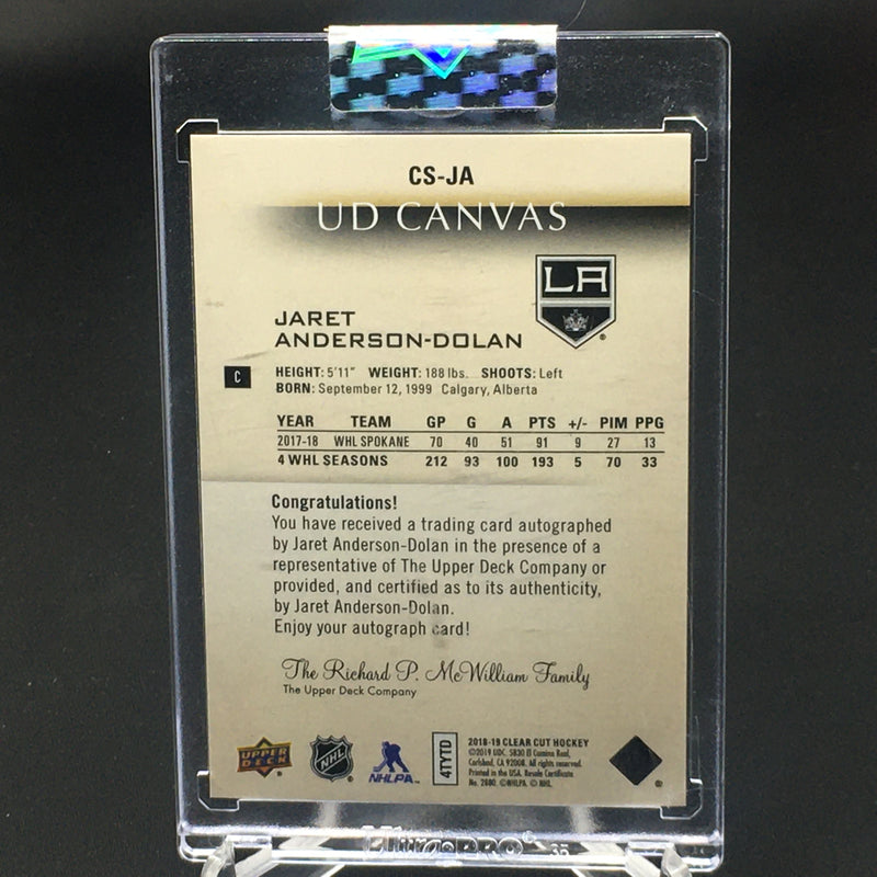 2018 UPPER DECK CLEAR CUT - UD CANVAS - J. ANDERSON DOLAN - #CS-JA - #'D/28 - AUTOGRAPH