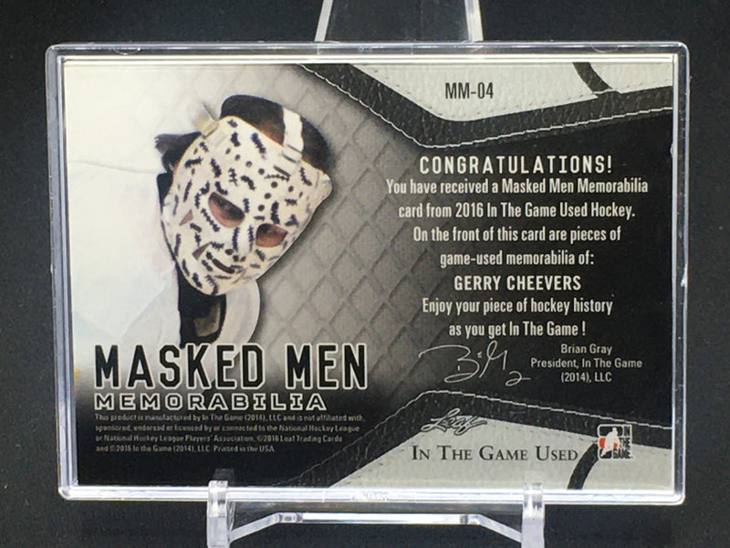 2016 LEAF IN THE GAME USED - MASKED MEN MEMORABILIA - G. CHEEVERS - #MM-04 - #'D/3 - DUAL JERSEY