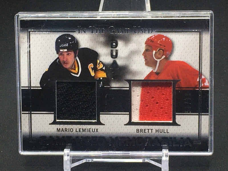 2016 LEAF IN THE GAME USED - DUAL GAME USED MEMORABILIA - M. LEMIEUX/ B. HULL - #GD-18 - #'D/45 - DUAL JERSEY