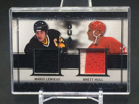 2016 LEAF IN THE GAME USED - DUAL GAME USED MEMORABILIA - M. LEMIEUX/ B. HULL - #GD-18 - #'D/45 - DUAL JERSEY
