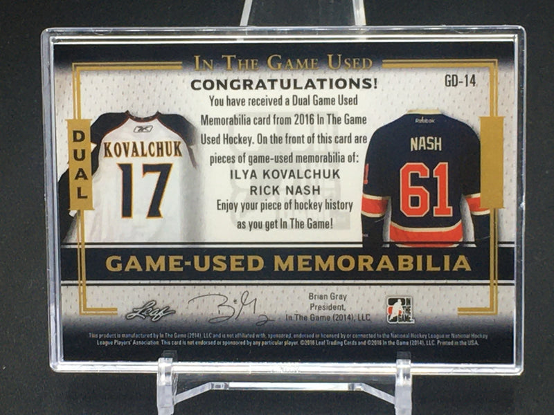 2016 LEAF IN THE GAME USED - DUAL GAME USED MEMORABILIA - I. KOVALCHUK/ R. NASH - #GD-14 - #'D/25 - DUAL JERSEY