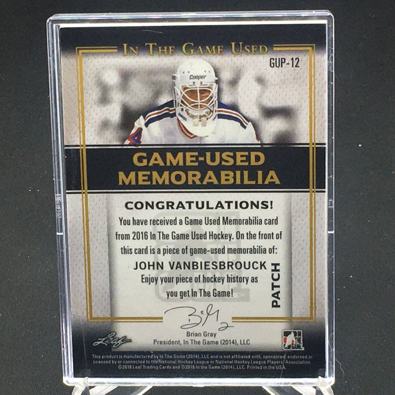 2016 LEAF IN THE GAME USED - GAME USED MEMORABILIA - J. VANBIESBROUCK - #GUP-12 - #'D/4 - PATCH