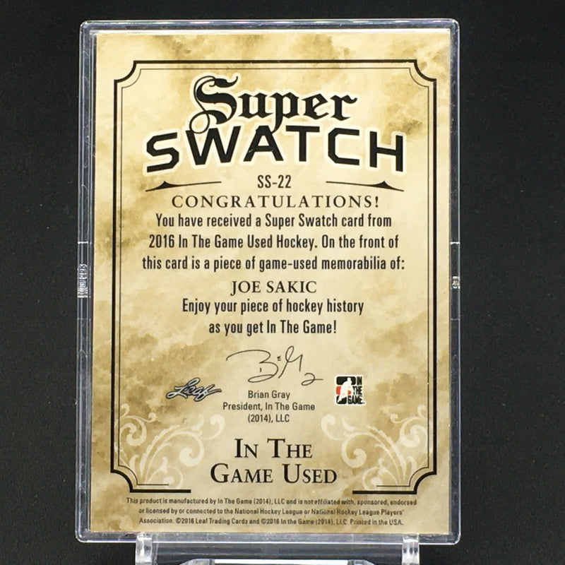 2016 LEAF IN THE GAME USED HOCKEY - SUPER SWATCH - J. SAKIC - #SS-22 - #'D/25 - JUMBO JERSEY