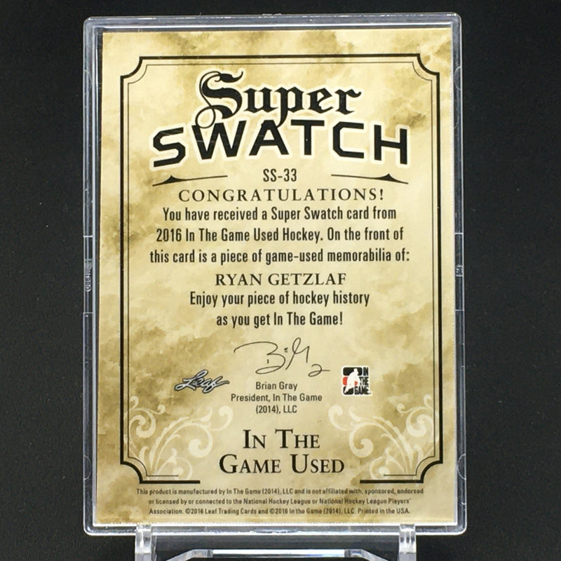 2016 LEAF IN THE GAME USED HOCKEY - SUPER SWATCH - R. GETZLAF - #SS-33 - #'D/45 - JUMBO JERSEY