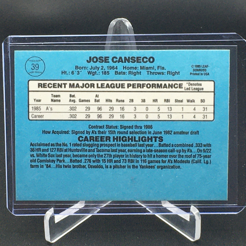 1985 DONRUSS - RATED ROOKIE - J. CANSECO -