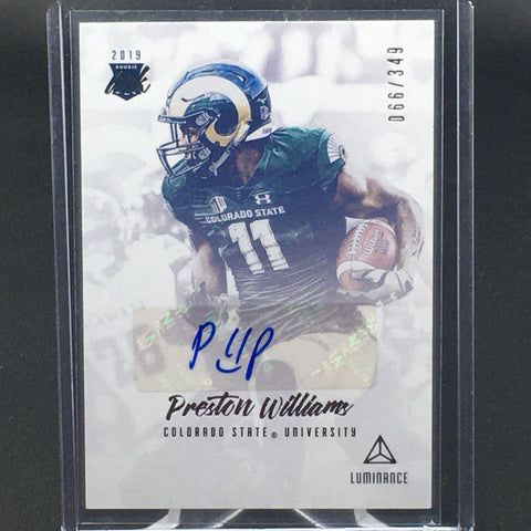 2019 PANINI LUMINANCE - ROOKIE INK - P. WILLIAMS - #PI-PW - #'D/349 - AUTOGRAPH - RC