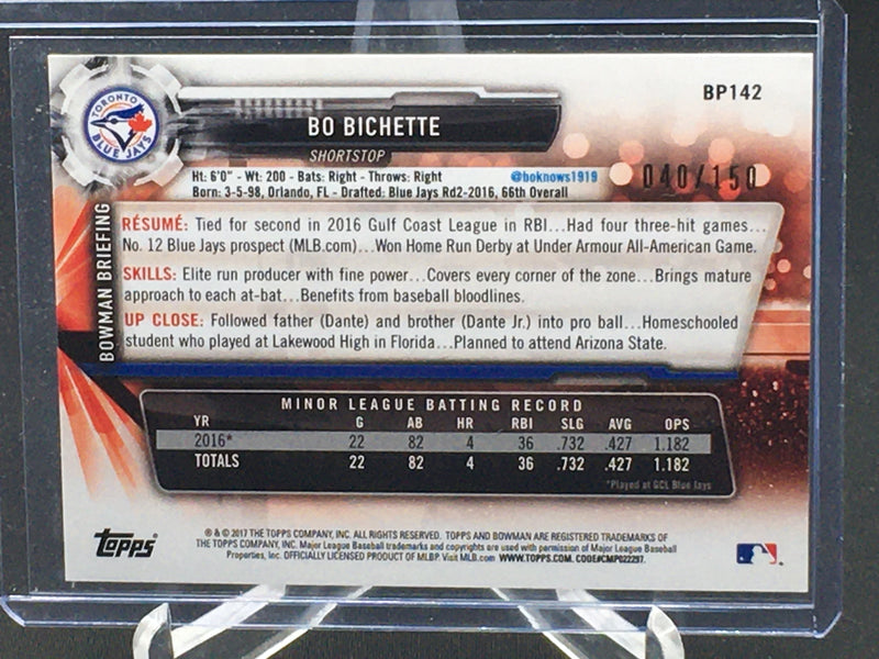 2017 TOPPS BOWMAN - B. BICHETTE - #BP142 - #'D/150 - BLUE